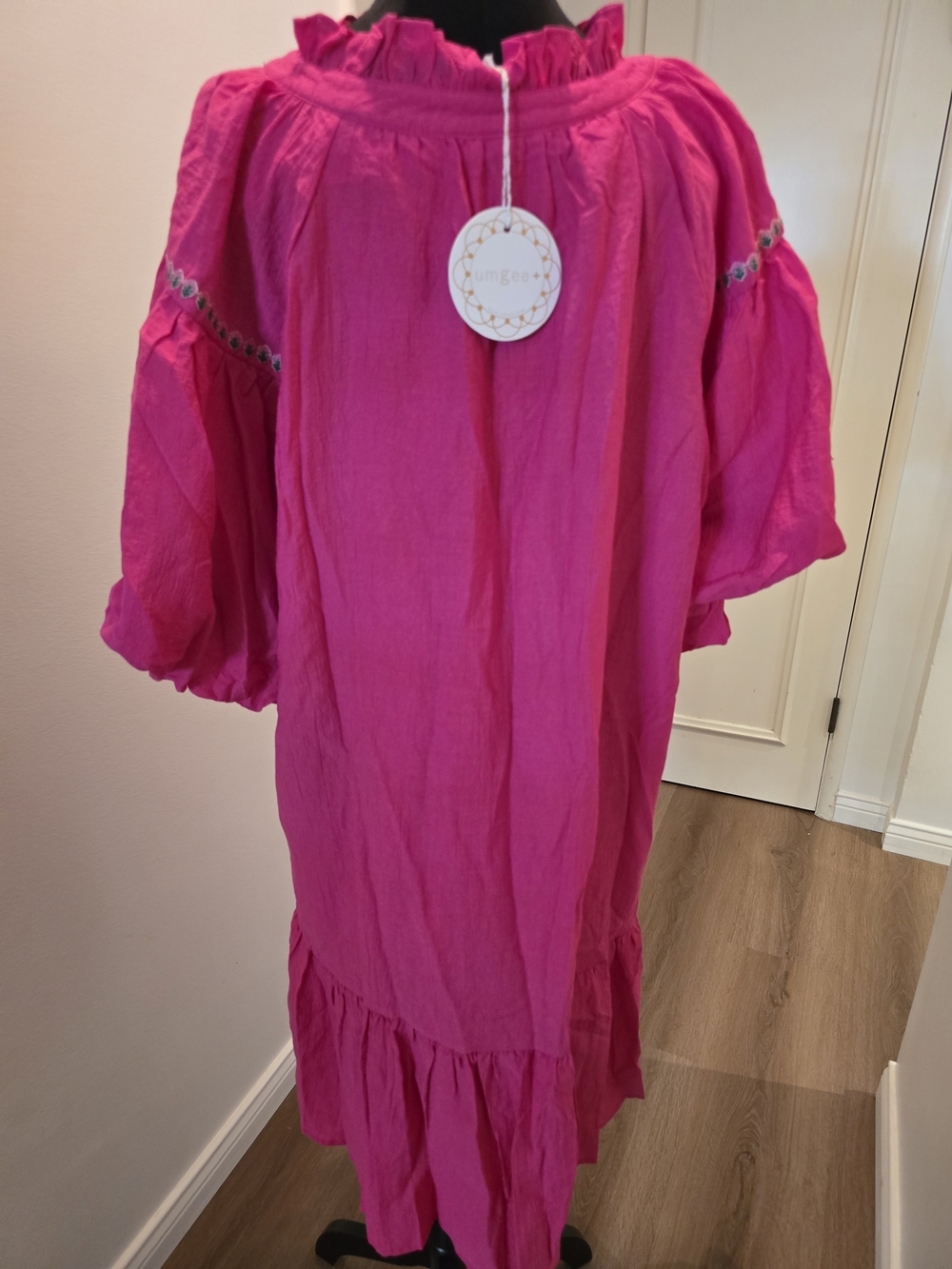 Umgee Bright Pink Embroidered Floral Tunic Dress - Picture 4 of 6